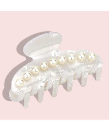 White Pearl Hair Claw Clip - Elegant Acrylic Banana Barrette for Women & Girls - Buy Online on GoSupps.com