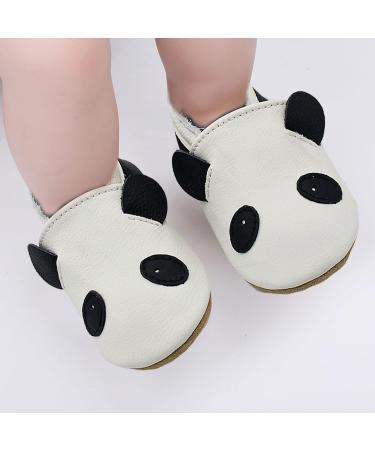 Soft Leather Baby Shoes - Non-Slip Rubber Soles - White Panda Design - 0-24 Months - Buy Online on GoSupps.com