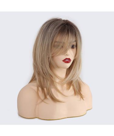 HAIRCUBE 18 Inch Blonde Ombre Wigs for Women - Shoulder Length Layered Curly Wigs with Bangs - Buy Online on GoSupps.com
