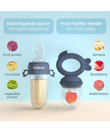 Freebear Baby Fruit Feeder Pacifier & Teething Toy Set | Silicone Spoon for First Stage Feeding | Infants Teether | Dark Blue - Buy Online on GoSupps.com
