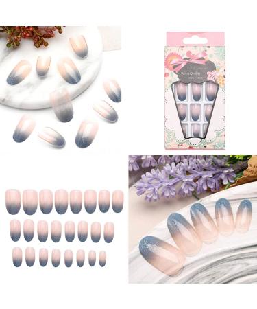Sethexy Shiny Oval False Fingernails - Sparkle Acrylic Gradient Nail Tips (24 pcs) with Glue - Complete Cover Press-On Nails for Women & Girls in Blue - Buy Online on GoSupps.com