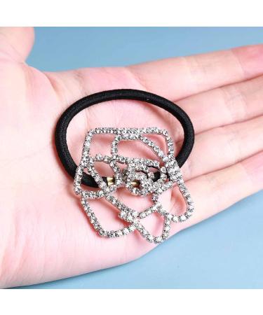 Yheakne Rhinestone Flower Hair Tie Scrunchies - Silver Crystal Ponytail Holder for Women and Girls - Buy Online on GoSupps.com