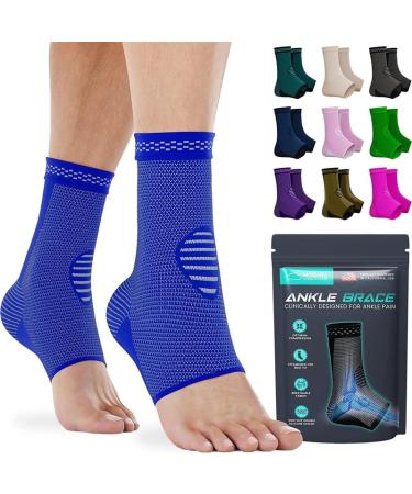 Modvel Foot & Ankle Brace Socks for Sprained Ankle Compression Sleeve - Ankle Support for Women & Men - Tendonitis & Arthritis Ankle Brace Sports Running Torn Ligaments & Women E Blue Small