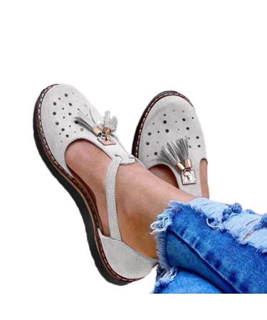 Summer sandals for women platform tassel leather sandals closed toes buckle shoes shoes ankle straps paragraph vintage beach espadrilles sandals women's fashion sandals (gray 40 EU) gray 38 EU