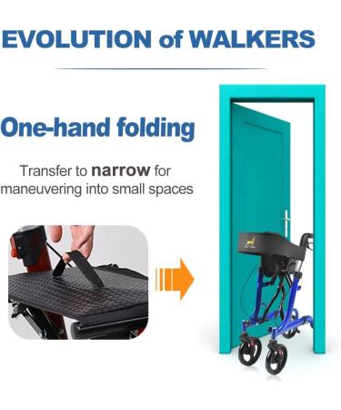 DeerPlanet Rollator Walker for Seniors and Adults - 8 Wheels, Adjustable Handle, Seat, Basket - Blue - Buy Online on GoSupps.com