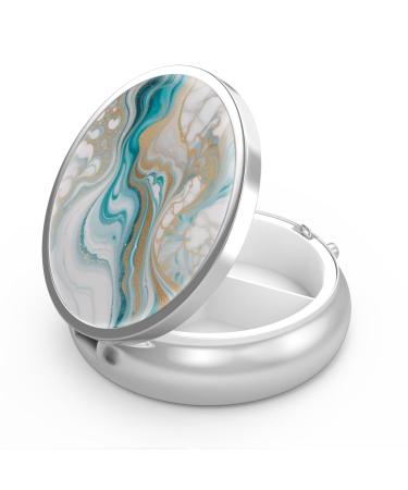 Pill can with 3 compartments portable pill box for the bag or wallet pill box decorative metal medicine vitamin organizer unique gift (green marbling) 56-green Marbling 1 Piece