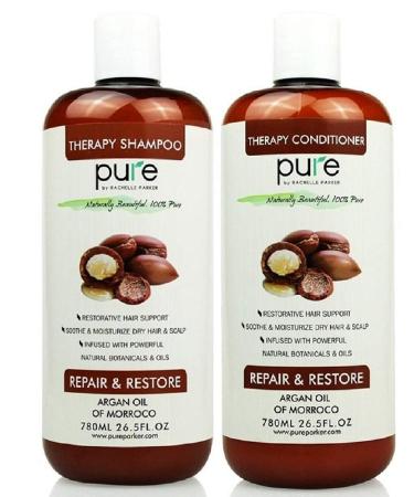 PURE Shampoo and Conditioner Set  HUGE 26.5 oz. Each Extra Strength Formula with Keratin & Dead Sea Minerals  Moisturizes Dry & Damaged Hair (Argan Oil Shampoo & Conditioner)