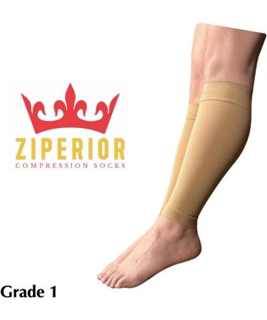15-20 mmHg Compression Shin Calf Sleeves - No Foot Zipper Design Large-X-Large Nude - International Shipping Available - Buy Online on GoSupps.com