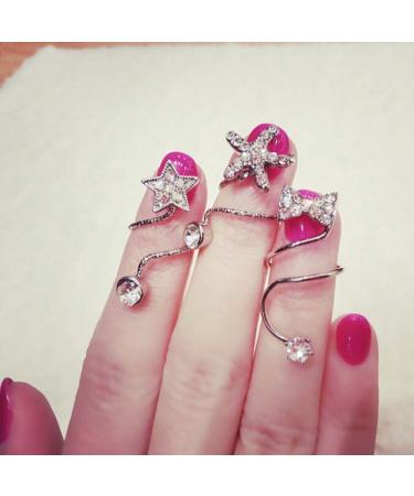 Buy Silver Rhinestone Bowknot Fingernail Ring - Stylish Nail Cap Cover & Finger Joint Art Charm - International Shipping Available - Buy Online on GoSupps.com