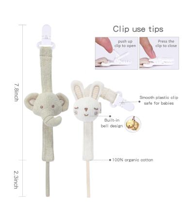 Shop 2-Pack Organic Cotton Pacifier Chains | Cute Elephant & Rabbit Designs | Safe for Babies 0-36 Months | Universal Pacifier Straps & Toy Holders - Buy Online on GoSupps.com