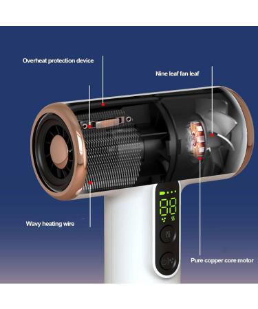 Cordless Hair Dryer Professional High Speed Portable Blow Dryer for Fast Drying with Nozzle & Digital Screen 3 Temps & 3 Speeds USB Rechargeable Travel Hair Dryer for Women - Buy Online on GoSupps.com