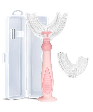 TUSIWIT 360 Toothbrush Toddler with Toothbrush Case U Shaped Toothbrush Kids Whole Mouth U Shape Tooth Brush for Childrens Pink Age 2-6 Years (Age 2-6)PINK