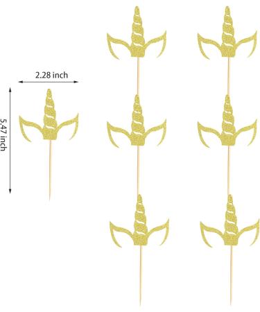 Arthsdite 24Pcs Unicorn Horn Cupcake Toppers Gold Glitter Unicorn Cupcake Picks for Unicorn Theme Baby Shower Birthday Wedding Engagement Party Cake Decorations Supplies - Gold Glitter - Buy Online on GoSupps.com