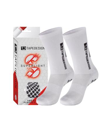 Tapedesign - "Superlight - 1 pair of non -slip ultra -light football socks with rubberized knobs (unisex) - sports socks with grip for women and men - anti -slip football socks breathable white