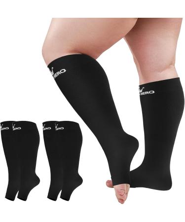 WHOTAY 2 Pairs Plus Size Toeless Compression Socks Wide Calf 20-30mmHg - Black 3XL - Buy Online on GoSupps.com