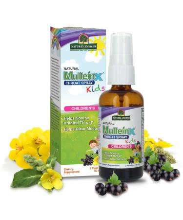 Nature's Answer Mullein X Kids Throat Spray 2oz - Gluten Free Vegetarian Alcohol Free Non GMO Clears Mucus Soothes Irritated Throat Made in USA - Support for Children Toddlers- Travel Size