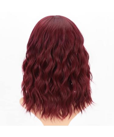 Wine Red Short Curly Bob Wig with Bangs for Women | AISI HAIR Synthetic Heat Resistant Wavy Hair Wig - Buy Online on GoSupps.com