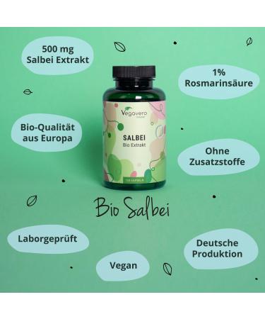 Buy Organic Sage Capsules | Vegavero 500mg | 1% Rosemary Acid | Vegan | 120 Capsules | Menopause Support & Strong Sweating Relief | Organic Quality from France - Buy Online on GoSupps.com