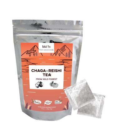 Baikal Tea Wild Chaga & Reishi Adaptogenic Mushrooms from Baikal Lake - 30 Unbleached Tea Bags - Ganoderma Lingzhi Mushroom Supplement Blend - Hand-picked