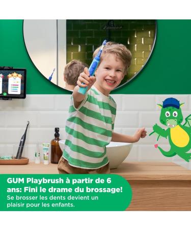 GUM Playbrush Junior 6+ Electric Toothbrush | Interactive Play App | 2 Blow Dry Modes | Extra Soft Bristles | 8 Weeks Battery - Buy Online on GoSupps.com