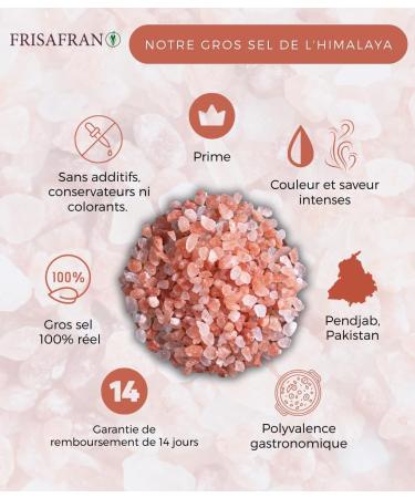 FRISAFRAN | Sel Rose De l'Himalaya Gros 2kg | sel grain | 100% naturel et non raffin | Haute teneur en min raux | Origine Pakistan | GRAND | sel himalaya | Rose | sel himalaya rose | Pas D'additifs - Buy Online on GoSupps.com