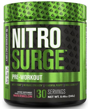 NITROSURGE Pre Workout Supplement - Endless Energy Instant Strength Gains Clear Focus Intense Pumps - Nitric Oxide Booster & Powerful Preworkout Energy Powder - 30 Servings Watermelon Watermelon 30 Servings (Pack of ...