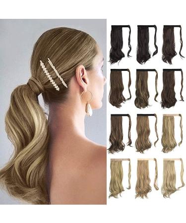 Sofeiyan Curly Ponytail Extension 15 Inch Heat Resistant Synthetic Natural Wavy Hairpiece Wrap Around Pony Tail Hair Extensions for White Black Women Hair Piece, Ash Brown Highlighted Bleach Blonde 15 Inch (Pack of 1) Ash …