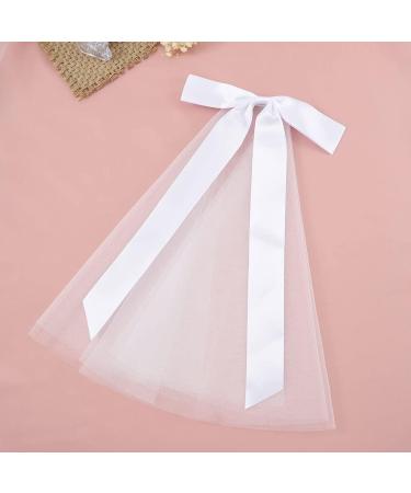 IYOU Communion Headpiece with Veil White Bowknot Hair Clips Flower Girl Birthday Wedding Hair Accessories for Flower Girls - Buy Online on GoSupps.com