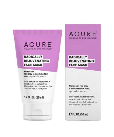 ACURE Radically Rejuvenating Face Mask - 100% Vegan, Provides Anti-Aging Support - Moroccan Red Clay & Marshmallow Root - Draws Out Impurities & Tones, 1.7 Fl Oz Radically Rejuvenating - Anti Aging Mask