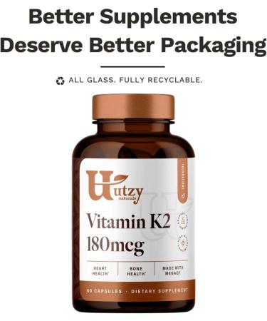 Utzy Naturals Vitamin K2 | 180 mcg of MenaQ7 Form of K2 | Made in USA | 60 Capsules - Buy Online on GoSupps.com