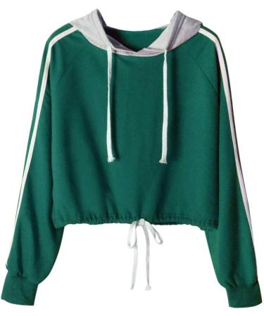 Bigfanshu Womens Sweaters Fashion Winter Autume Hooded Two Line Print Sleeve Swearshirt Pullover Top Green - Buy Online on GoSupps.com
