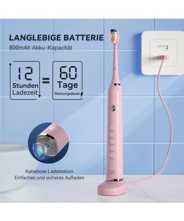 JTF Electric Toothbrush - 6 Brush Heads Travel Case Wireless Fast Charging Smart Timer 5 Modes - Ideal Mother's Day Gift in Pink - Buy Online on GoSupps.com