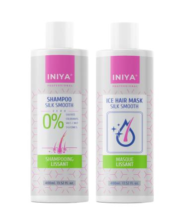 Smoothing Shampoo & Smoothing Treatment Without Sulfate or Silicone | Iniya Silk Smooth Kit | Smoothing Shampoo and Brazilian Smoothing Mask - Tanin (2X400ml) | French Brand