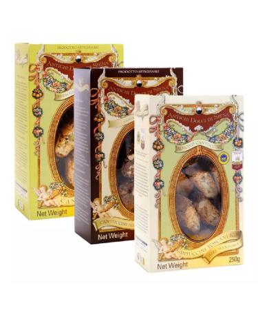 Antichi Dolci di Siena Trio Cantuccini of Siena: Tuscans PGI Pistachio Hazelnut and Cocoa 250g x 3