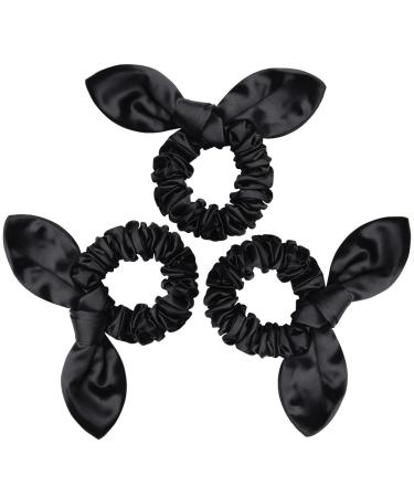 DelTeck Luxurious Silk Scrunchies  100% Real 25 Momme Silk Hair Scrunchies  No Crease& Protect Hair Premium Scrunchies  Silk Hair Ties  Sleep and Night Scrunchie ( Top Grade Mulberry Silk ) 3 Black (Bow)
