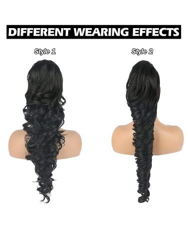 LEOSA 28 Inch Long Body Wave Drawstring Ponytail for Black Women | Synthetic Clip-in Hair Extension in Curly Wavy Style | Black Hairpiece Hair Bun - Buy Online on GoSupps.com