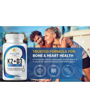 Biolen Labs Elevated Wellness K2 + D3 Vitamin Supplement 5000 IU D3 100 MCG K2 Bone Health Support Immune System Support 60 Vegan CapsulesK2 + d - Buy Online on GoSupps.com