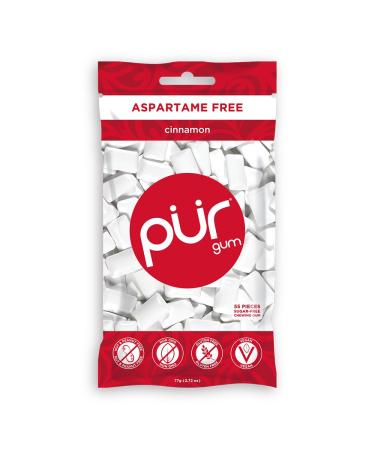 PUR Gum Sugar Free Chewing Gum with Xylitol, Aspartame Free + Gluten Free, Vegan & Keto Friendly - Natural Cinnamon Flavored Gum, 55 Pieces (Pack of 1) Cinnamon 55 Count (Pack of 1)
