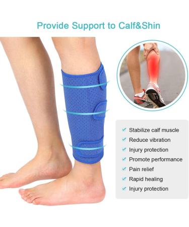 Yosoo Health Gear Calf Compression Wrap for Shin Splints - Adjustable Neoprene Calf Sleeve for Muscle Recovery - Blue - Buy Online on GoSupps.com