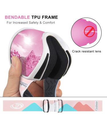 findway Kids Ski Goggles for Boys Girls Age 3-14 | White Frame Pink Silver Lens | VLT 21% - Buy Online on GoSupps.com