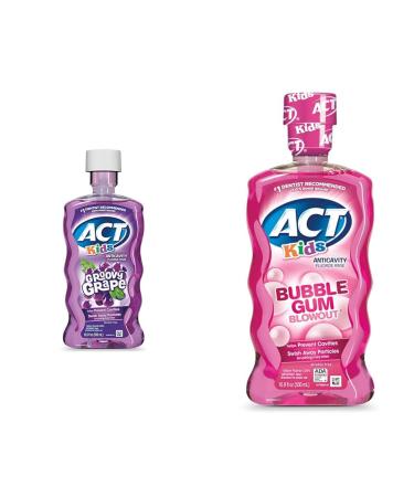 ACT Kids Anticavity Fluoride Rinse Groovy Grape 16.9 fl. oz. & Bubble Gum Blowout 16.9 fl. oz. Bundle