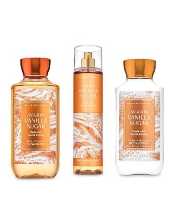 B & Body Works Warm Vanilla Sugar - Full Size Set - Shower Gel Body Lotion Fine Fragrance Mist