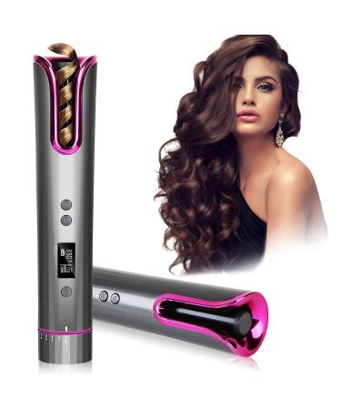 Automatic Hair Curler Cordless Curling Iron Portable Rotating Curling Tongs Rechargeable Hair Curling Wand with LCD Display and Timer, Auto Shut-Off Curling Wand (Black)