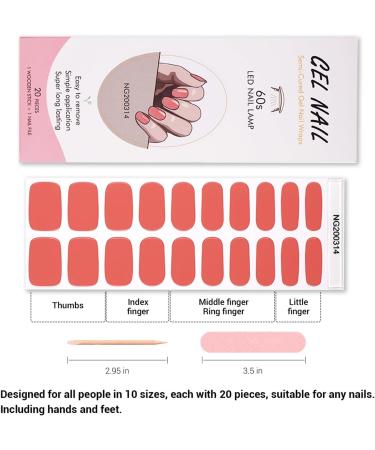 Foyute Semi Cured Gel Nail Strips 20 Pcs Soft Self-Adhesive Gel Nail Polish Wraps Sticker for Salon-Quality Manicure Set Long Lasting Easy to Apply & Remove Nail File & Wooden Stick (Orange) - Buy Online on GoSupps.com