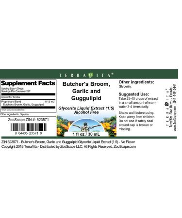 Butcher's Broom Garlic and Guggulipid Glycerite Liquid Extract (1:5) - No Flavor (1 oz ZIN: 523571) - Buy Online on GoSupps.com