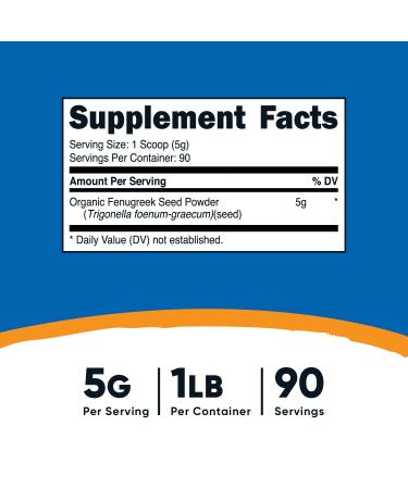 Nutricost Organic Fenugreek Powder 1 LB - USDA Certified, Gluten Free, Non-GMO & Vegetarian-Friendly - Buy Online on GoSupps.com