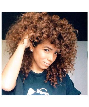 Witle bob afro briefly curls kinky wig to black woman heat resistant synthetic ombre brown hair full wig with free wig cap 17 "180g brown