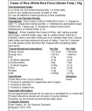 Cream of Rice Powder | White Rice Flour | Gluten Free Vegan (1kg) - Buy Online on GoSupps.com