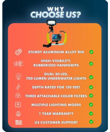 Movo DiveRig4 Diving Rig Bundle with Waterproof LED Light - GoPro and DJI Osmo Action Cam Compatible - Scuba Accessories for Underwater Photography - Buy Online on GoSupps.com