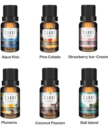 Summer Essential Oils Set - CAKKI Fragrance Oils 6X10ml - Coconut Passion, Plumeria, Pina Colada, Aqua Kiss - Aromatherapy & Candle Making - Home Diffusers - Buy Online on GoSupps.com